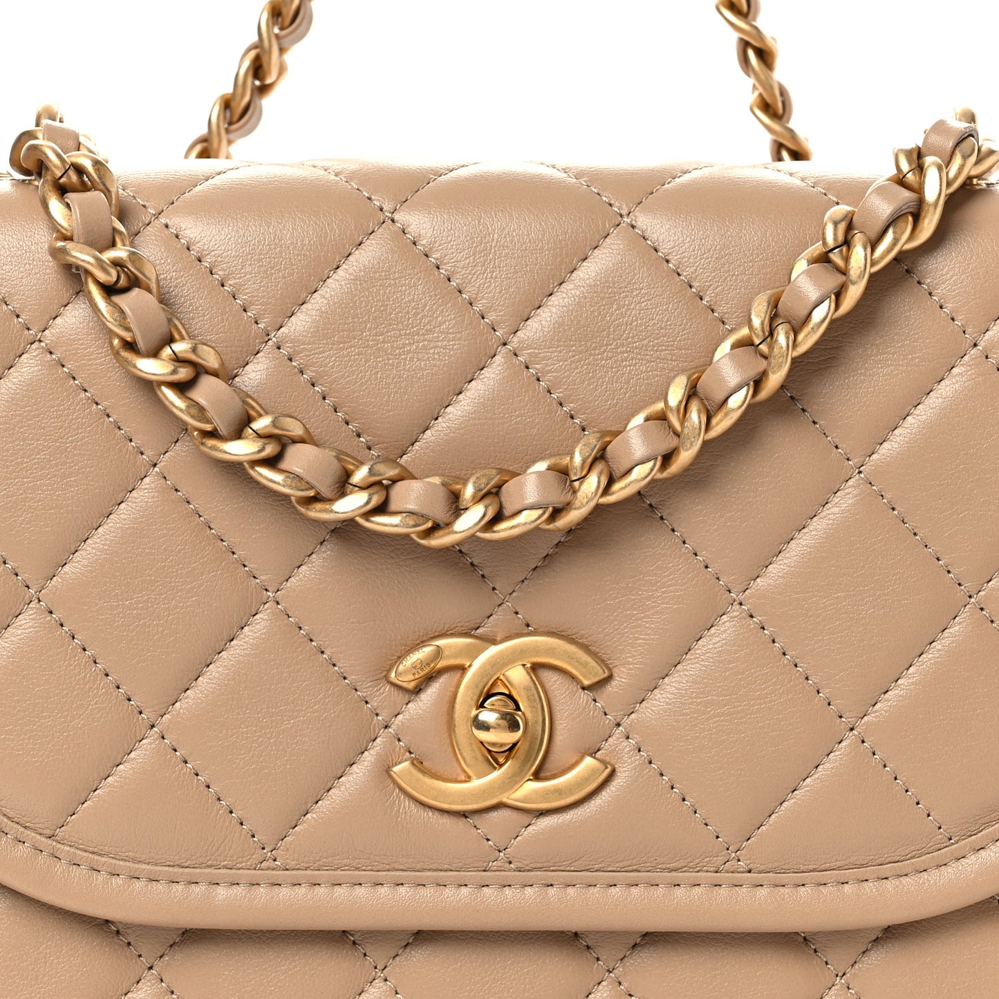 Calfskin Quilted Small Messenger Flap Beige