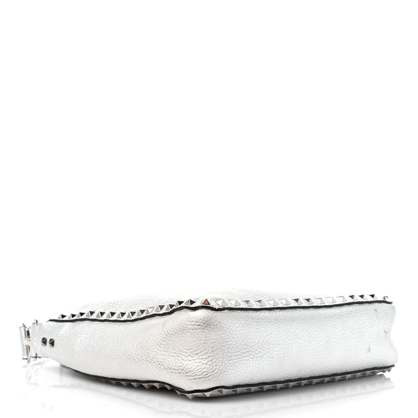 Metallic Pebbled Calfskin Small Rockstud Flip-Lock Messenger Bag Silver