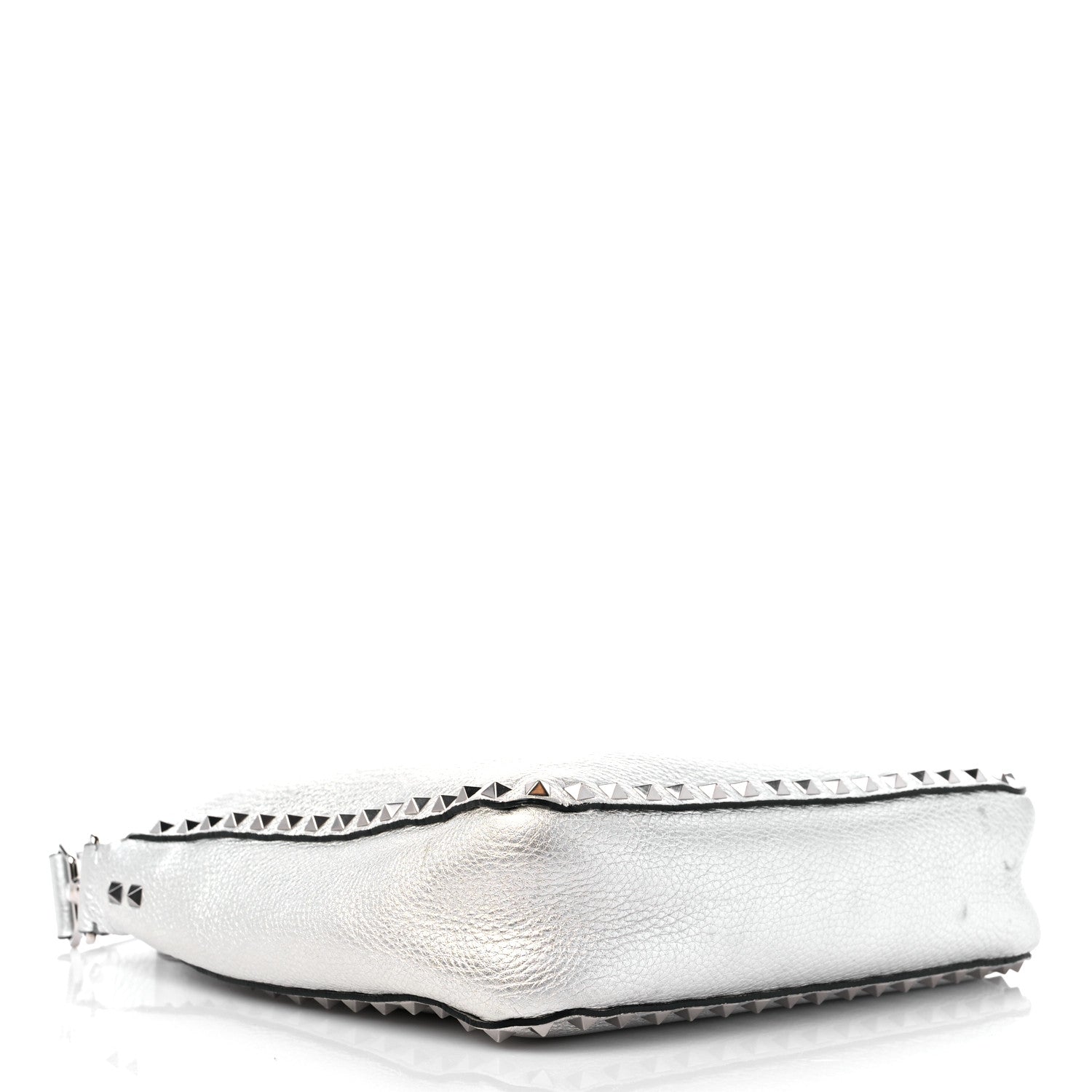 Valentino Garavani Metallic Pebbled Calfskin Small Rockstud Flip-Lock Messenger Bag Silver 4 of 12