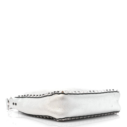 Valentino Garavani Metallic Pebbled Calfskin Small Rockstud Flip-Lock Messenger Bag Silver 4 of 12
