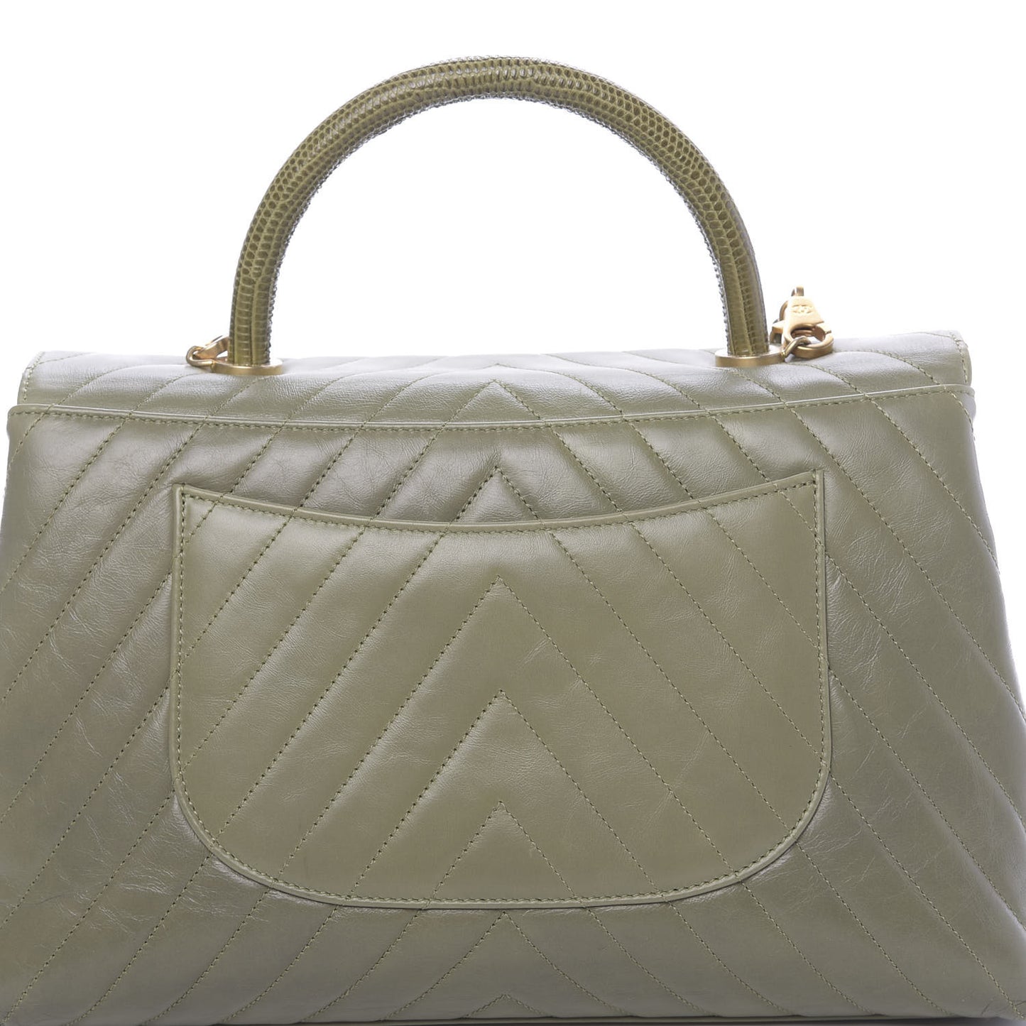 Calfskin Lizard Chevron Quilted Medium Coco Handle Flap Green