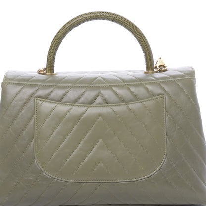 Chanel Calfskin Lizard Chevron Quilted Medium Coco Handle Flap Green 12 of 13