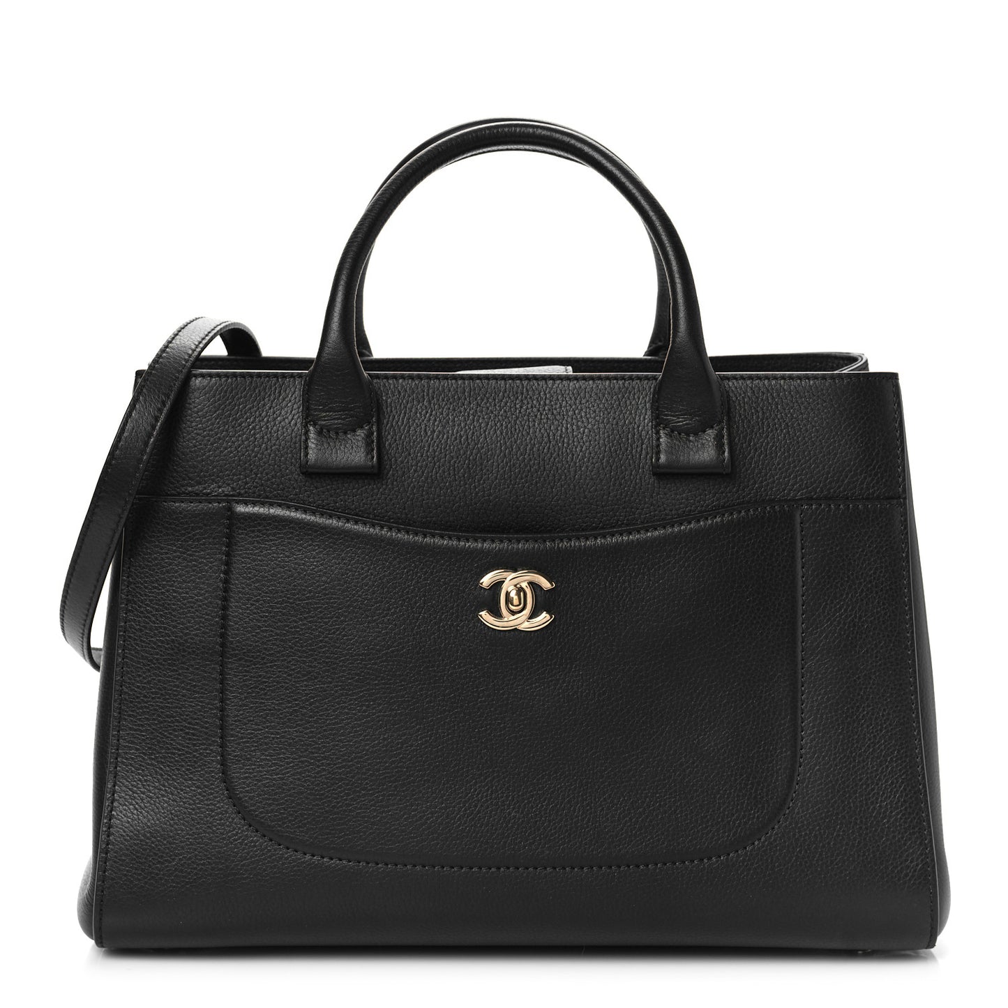 Grained Calfskin Small Neo Executive Shopper Tote Black