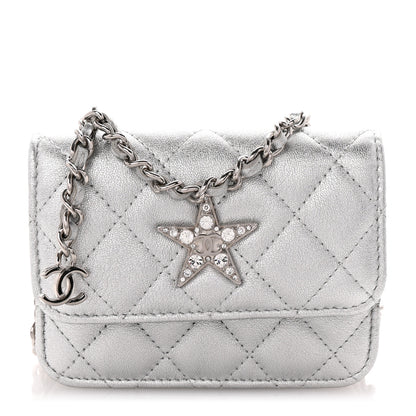 Chanel Metallic Goatskin Quilted Crystal CC Walk Of Fame Clutch With Chain Silver 1 of 9