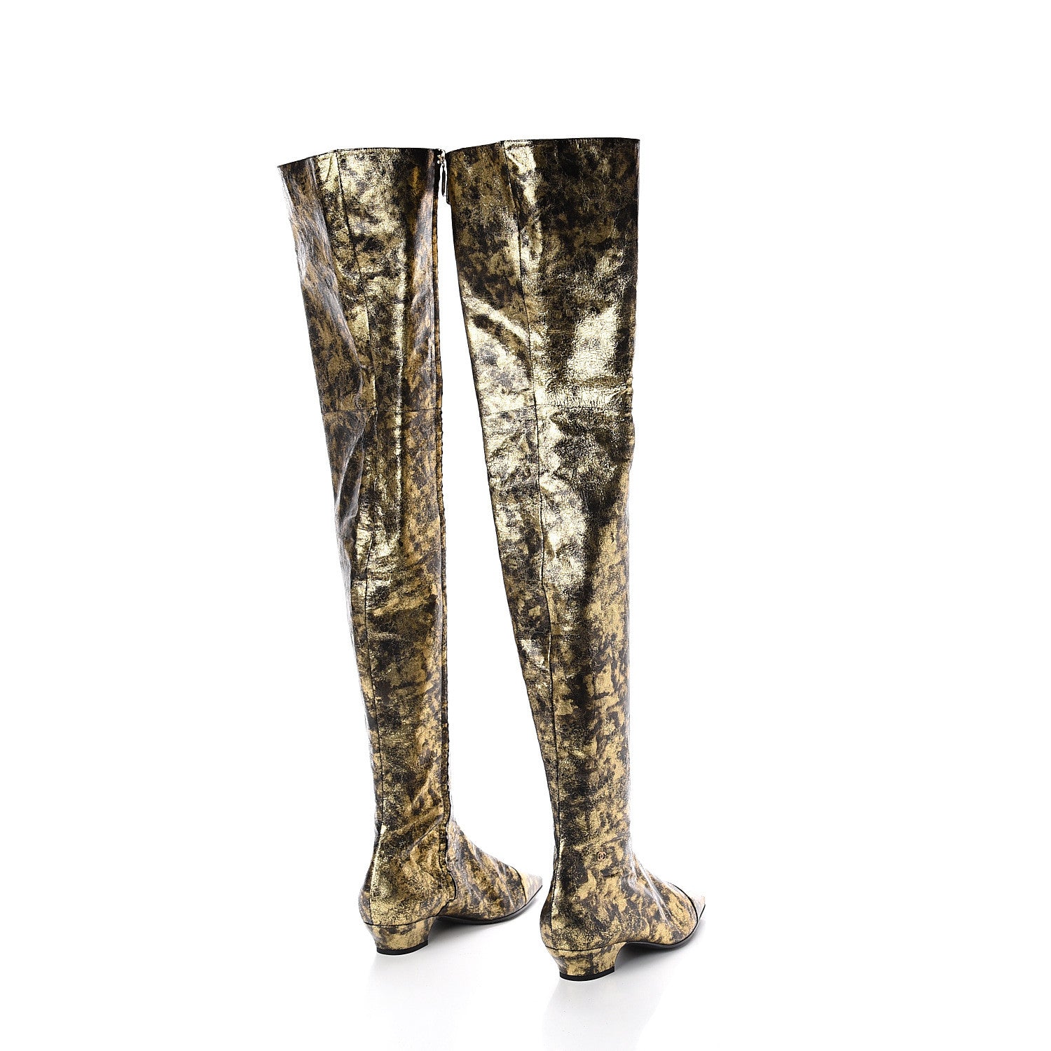 Chanel Metallic Lambskin Over the Knee Boots 41 Gold Black 4 of 6