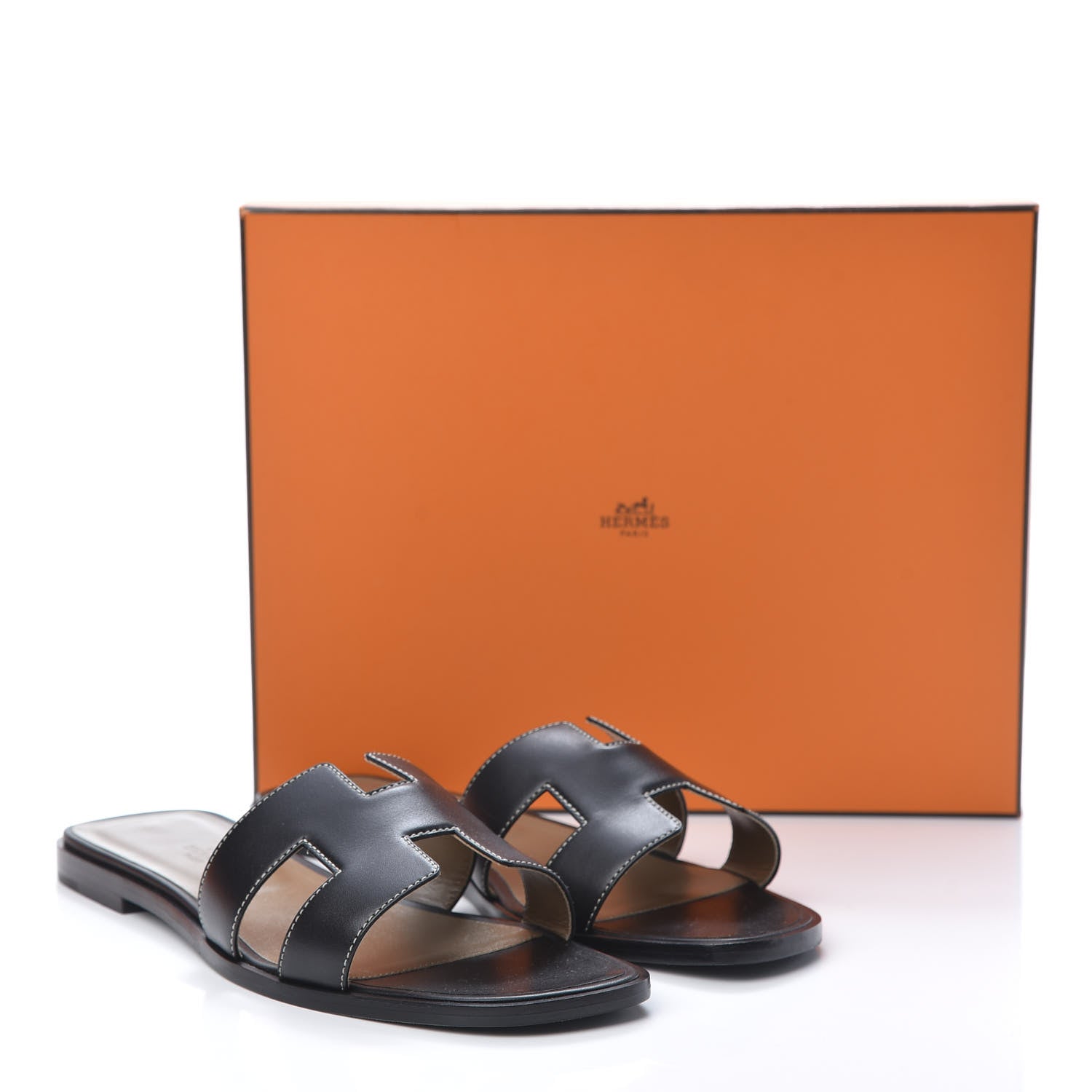 Hermes Box Calfskin Oran Sandals 39.5 Black 9 of 9