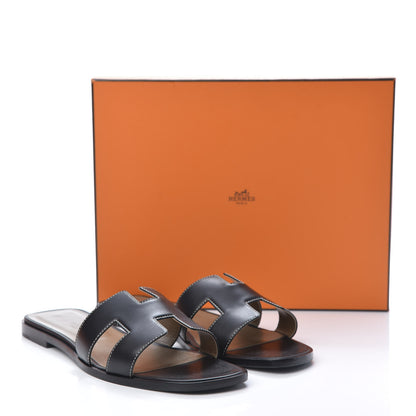 Hermes Box Calfskin Oran Sandals 39.5 Black 9 of 9