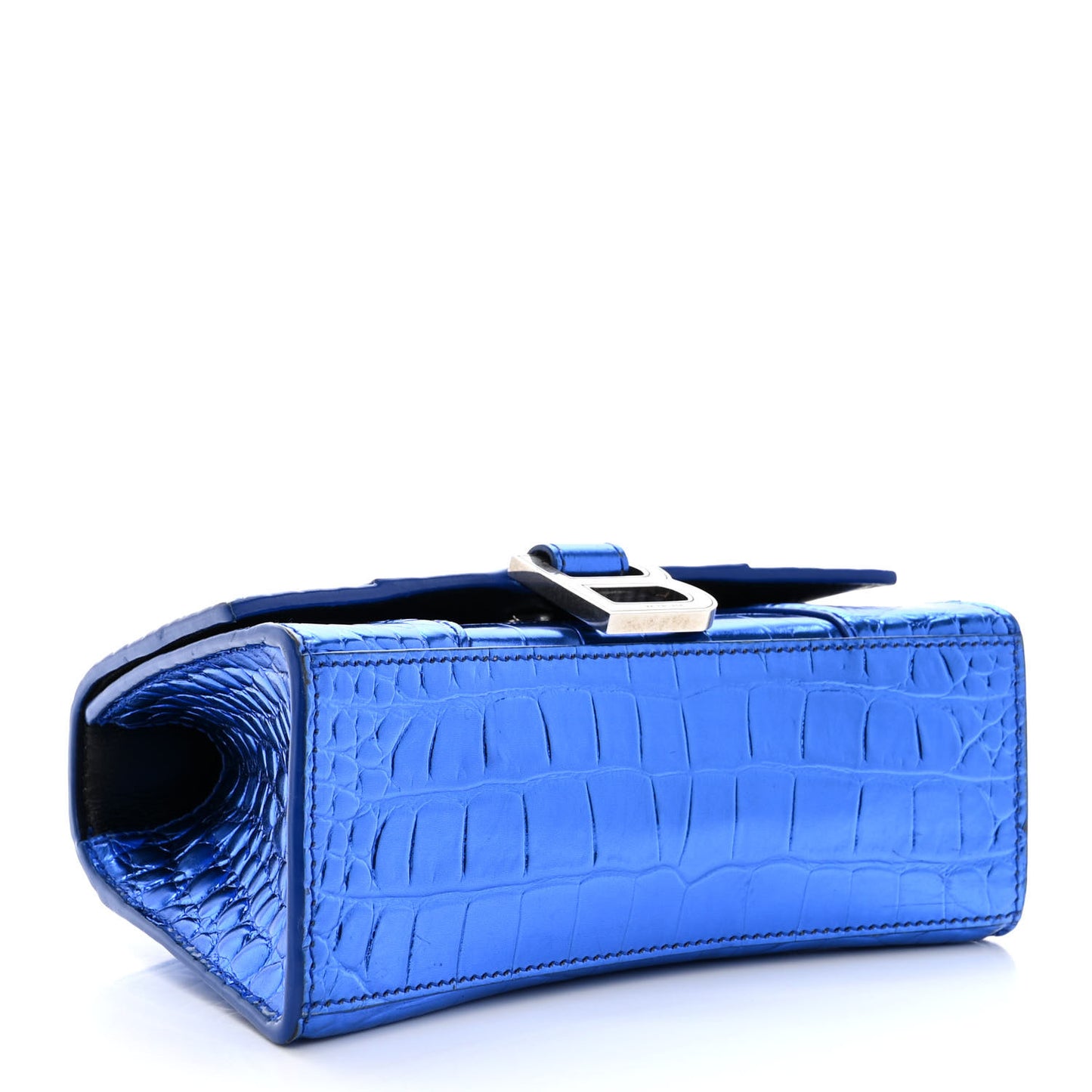 Metallic Shiny Calfskin Crocodile Embossed Hourglass Top Handle Bag XS Royal Blue