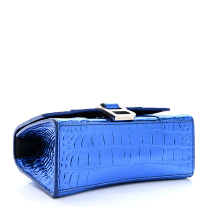 Balenciaga Metallic Shiny Calfskin Crocodile Embossed Hourglass Top Handle Bag XS Royal Blue 4 of 13