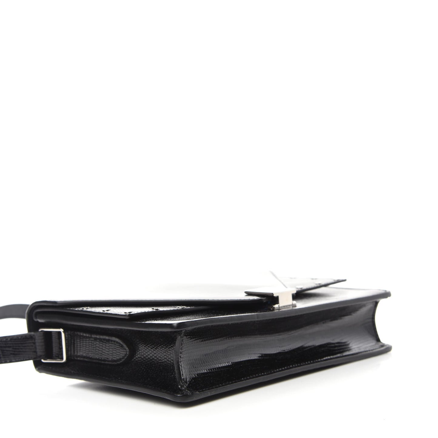 Patent Calfskin Lizard Embossed Medium Margaux Shoulder Bag Black