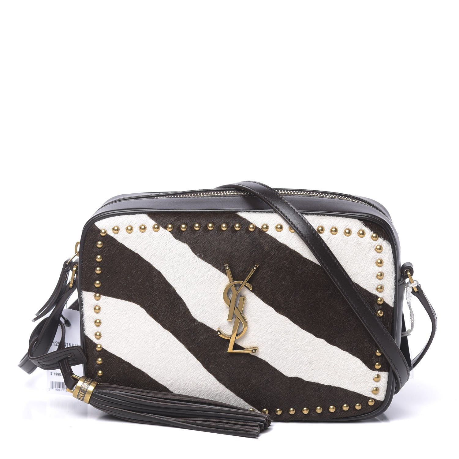 Saint Laurent Pony Hair Calfskin Studded Monogram Lou Camera Bag Dusty White Brown 1 of 10