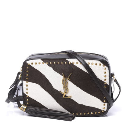 Saint Laurent Pony Hair Calfskin Studded Monogram Lou Camera Bag Dusty White Brown 1 of 10