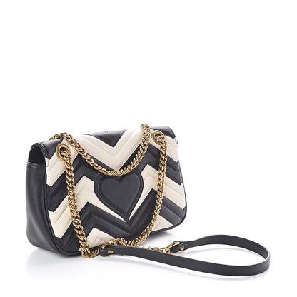 Gucci Calfskin Matelasse Small GG Marmont Shoulder Bag Black White 3 of 10