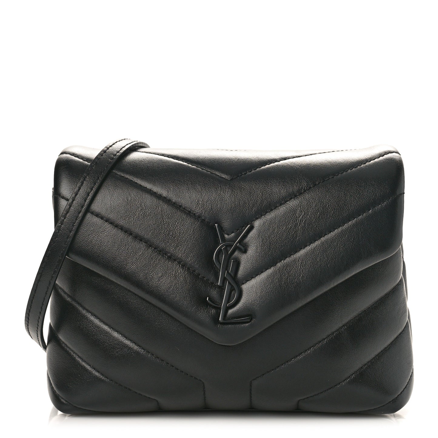 Calfskin Y Quilted Monogram Monochrome Toy Loulou Crossbody Bag Black