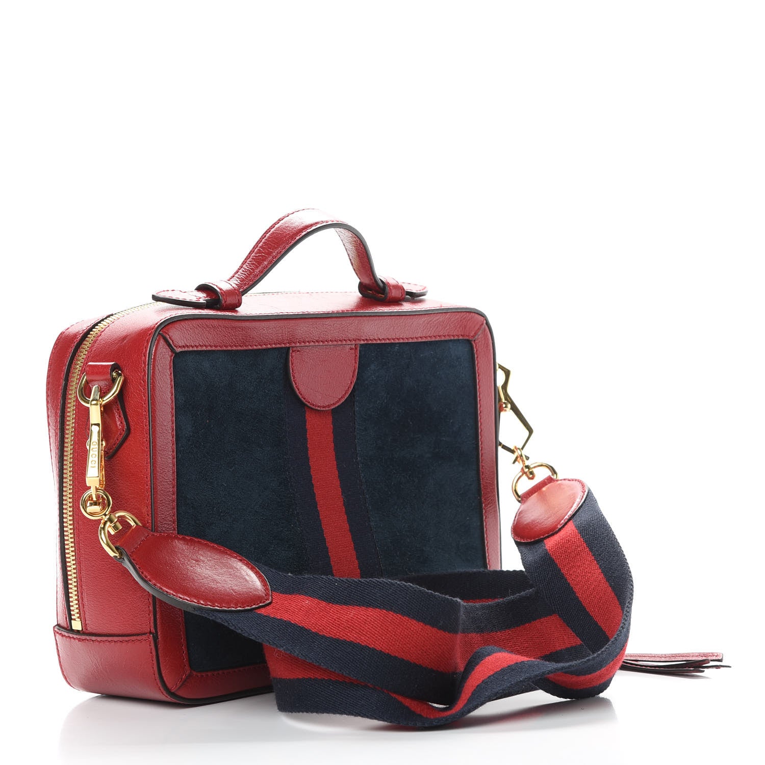 Gucci Suede Calfskin Web Small Ophidia Top Handle Shoulder Bag New Blue Romantic Cherry 3 of 16
