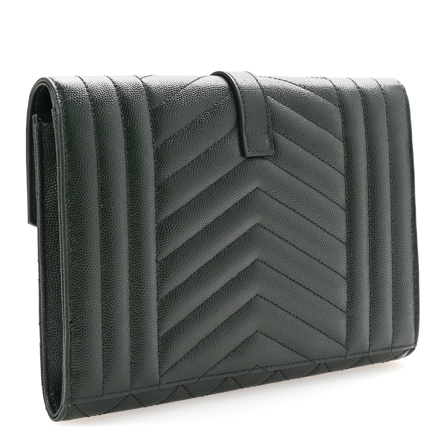 Grain De Poudre Textured Mixed Matelasse Triquilt Monogram Clutch Vert Fonce