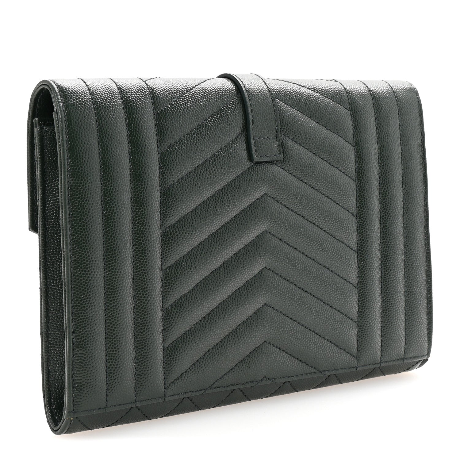 Saint Laurent Grain De Poudre Textured Mixed Matelasse Triquilt Monogram Clutch Vert Fonce 3 of 8