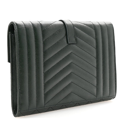 Saint Laurent Grain De Poudre Textured Mixed Matelasse Triquilt Monogram Clutch Vert Fonce 3 of 8
