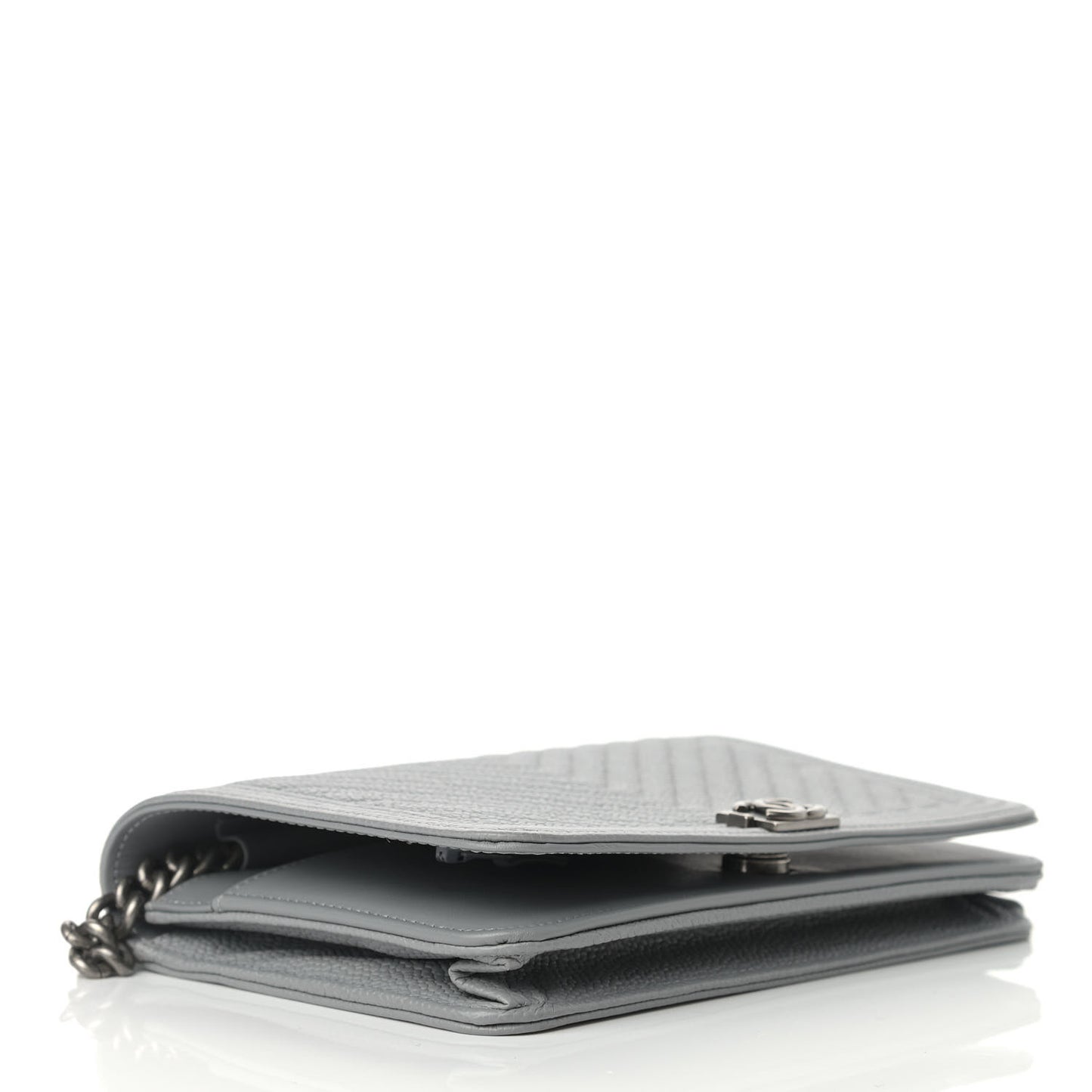 Caviar Chevron Quilted Boy Wallet On Chain WOC Grey