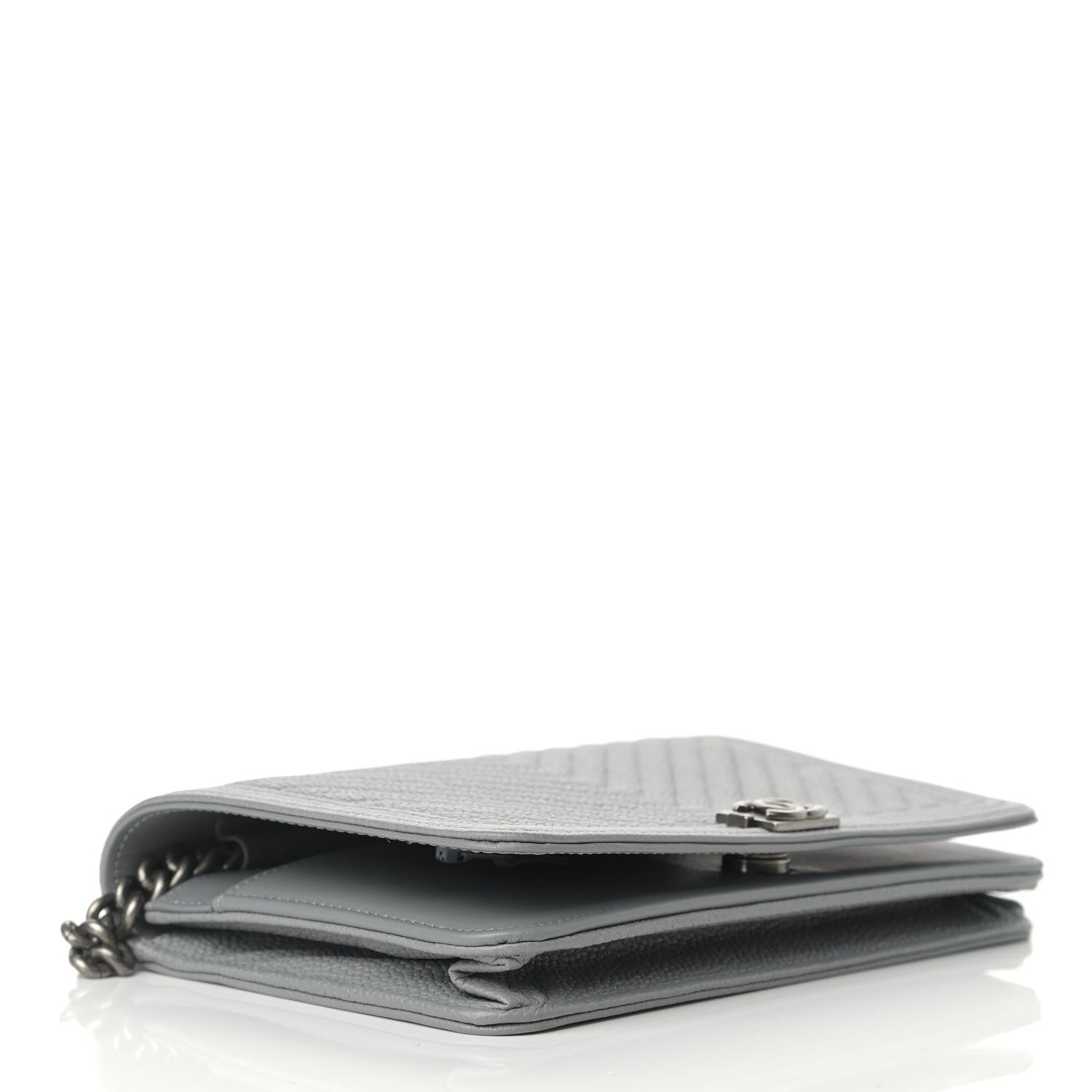 Chanel Caviar Chevron Quilted Boy Wallet On Chain WOC Grey 3 of 10
