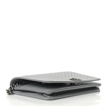 Chanel Caviar Chevron Quilted Boy Wallet On Chain WOC Grey 3 of 10