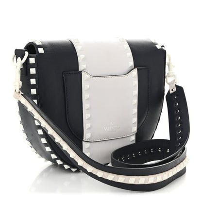 Valentino Garavani Vitello Colorblock Large Free Rockstud Halfmoon Saddle Bag Marine White 3 of 10