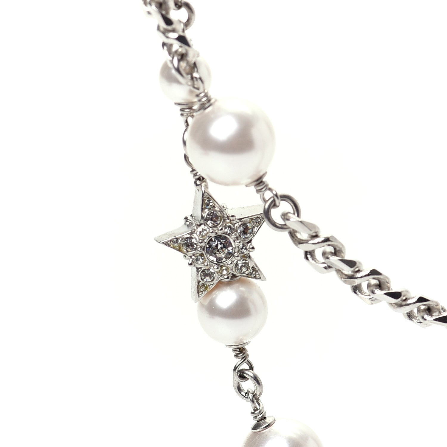 Chanel Crystal Pearl CC Necklace Silver 5 of 8