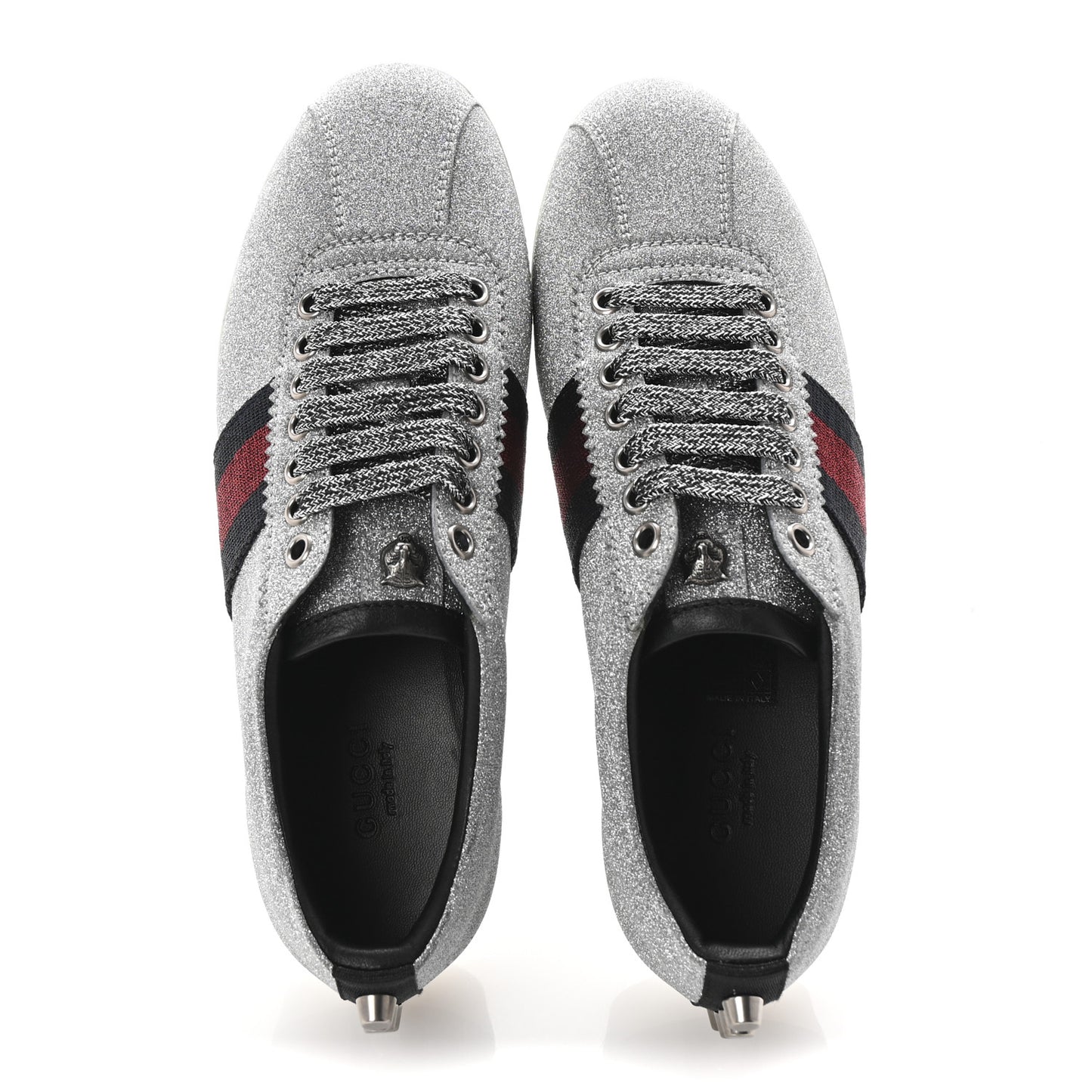 Glitter Fabric Studded Web Womens Sneakers 36.5 Silver