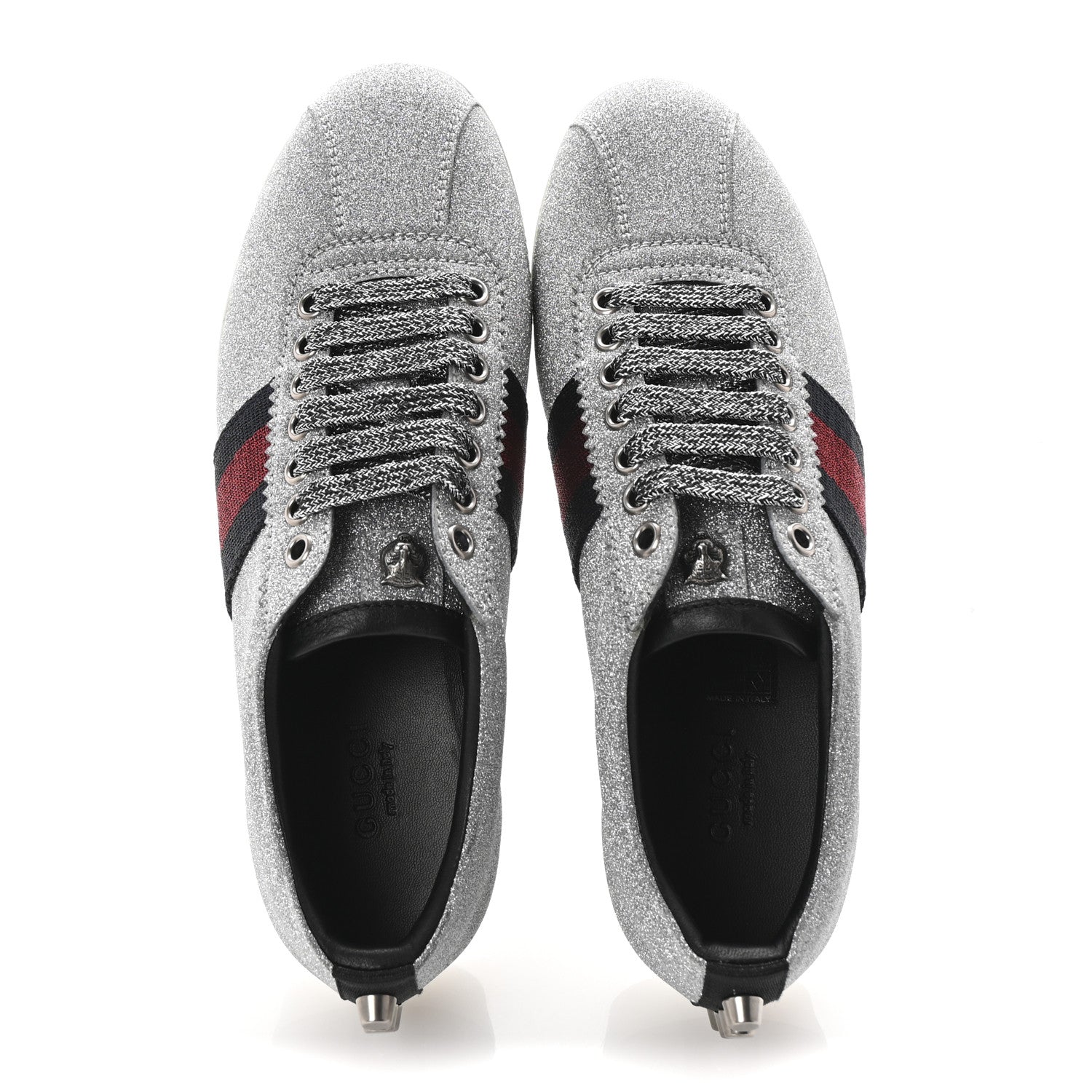 Gucci Glitter Fabric Studded Web Womens Sneakers 36.5 Silver 2 of 10