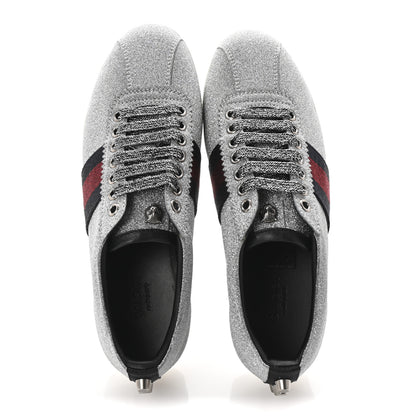 Gucci Glitter Fabric Studded Web Womens Sneakers 36.5 Silver 2 of 10