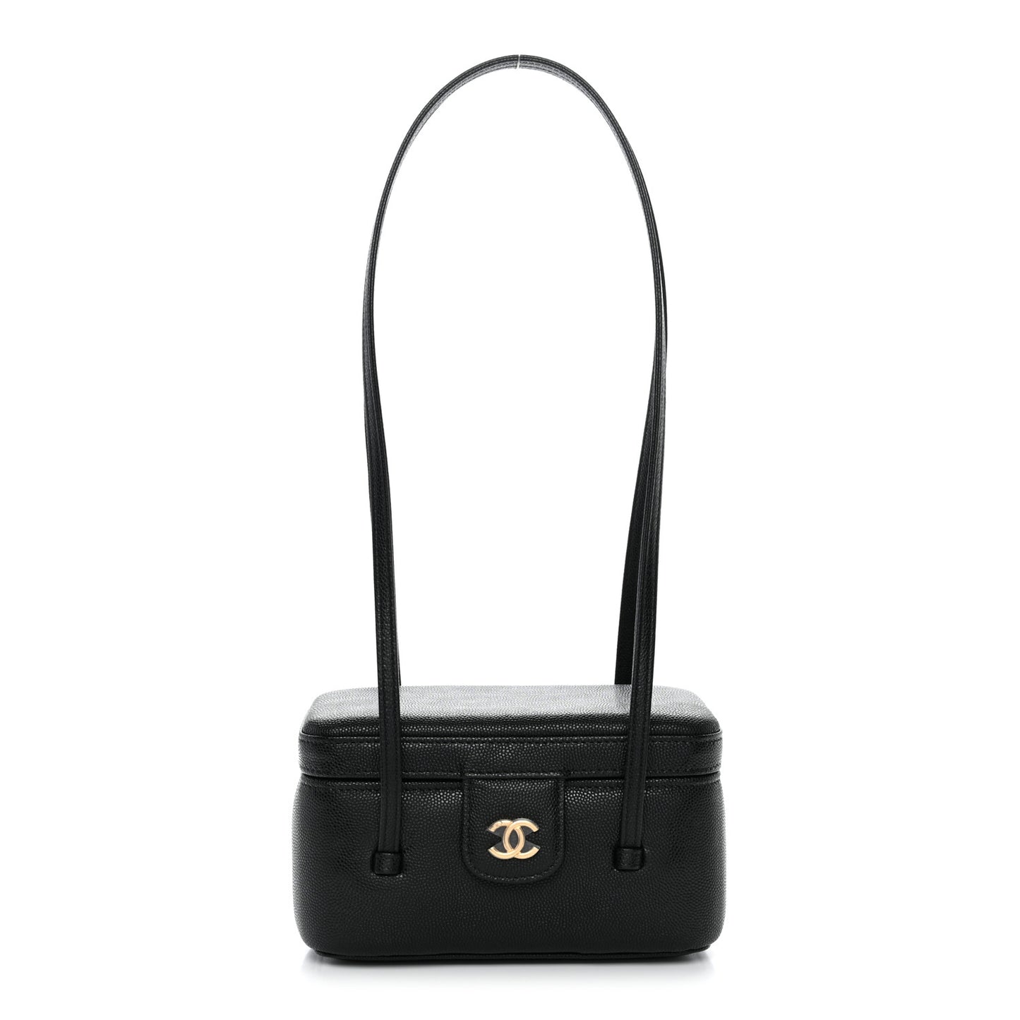Shiny Caviar Preppy Coco Long Vanity With Strap Black