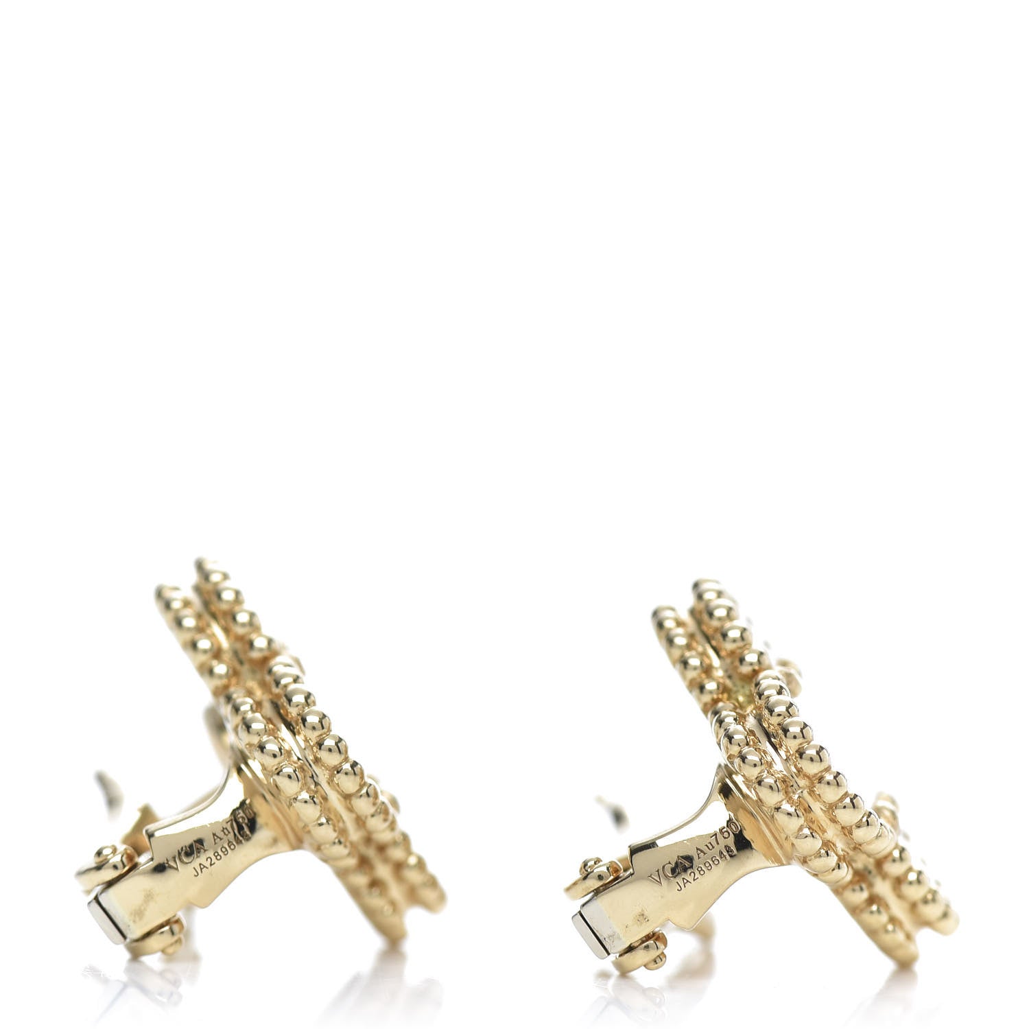Van Cleef & Arpels 18K Yellow Gold Mother of Pearl Vintage Alhambra Earrings 5 of 6
