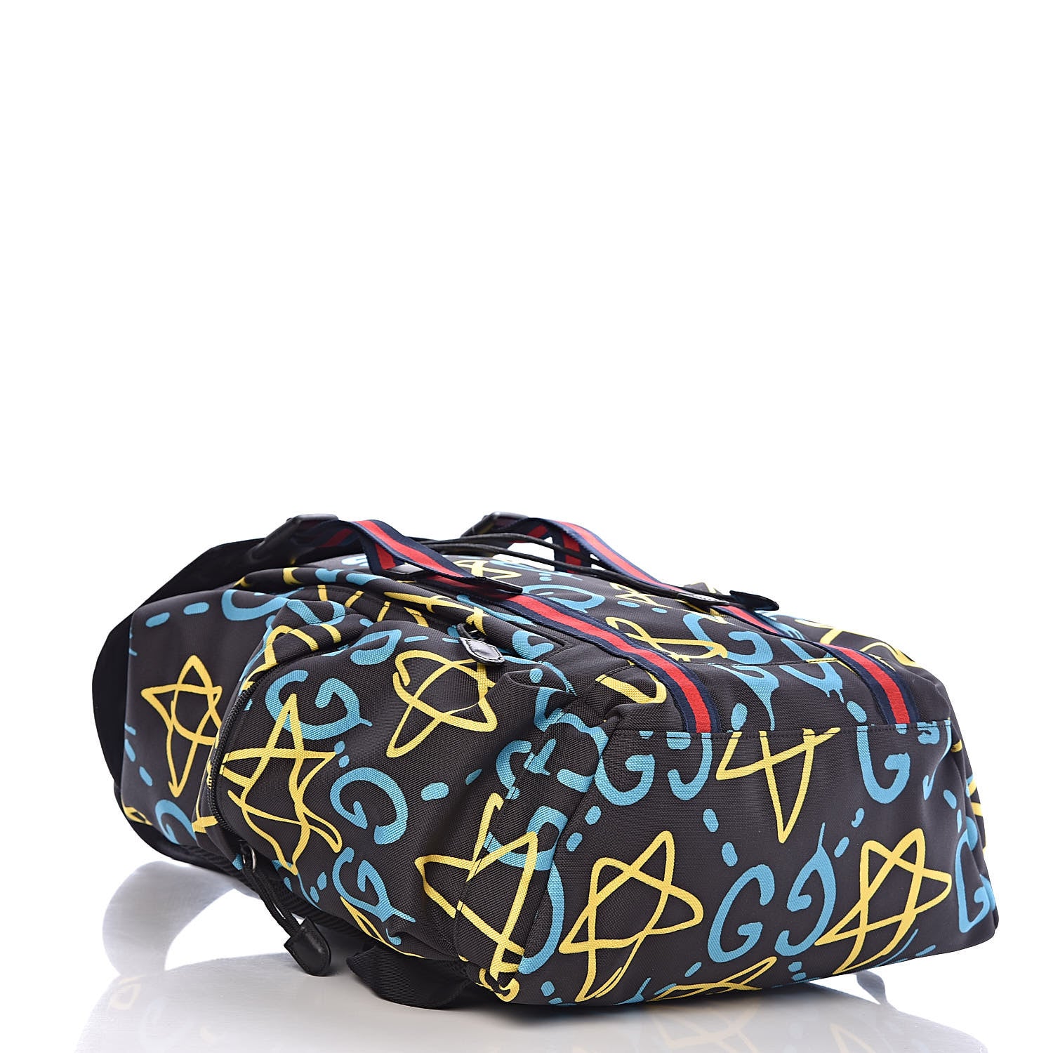 Gucci Techno Canvas GucciGhost Double Buckle Backpack Black New Acquamarine 4 of 11