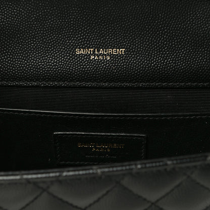 Saint Laurent Grain De Poudre Textured Mixed Matelasse Triquilt Medium Monogram Satchel Black 6 of 11