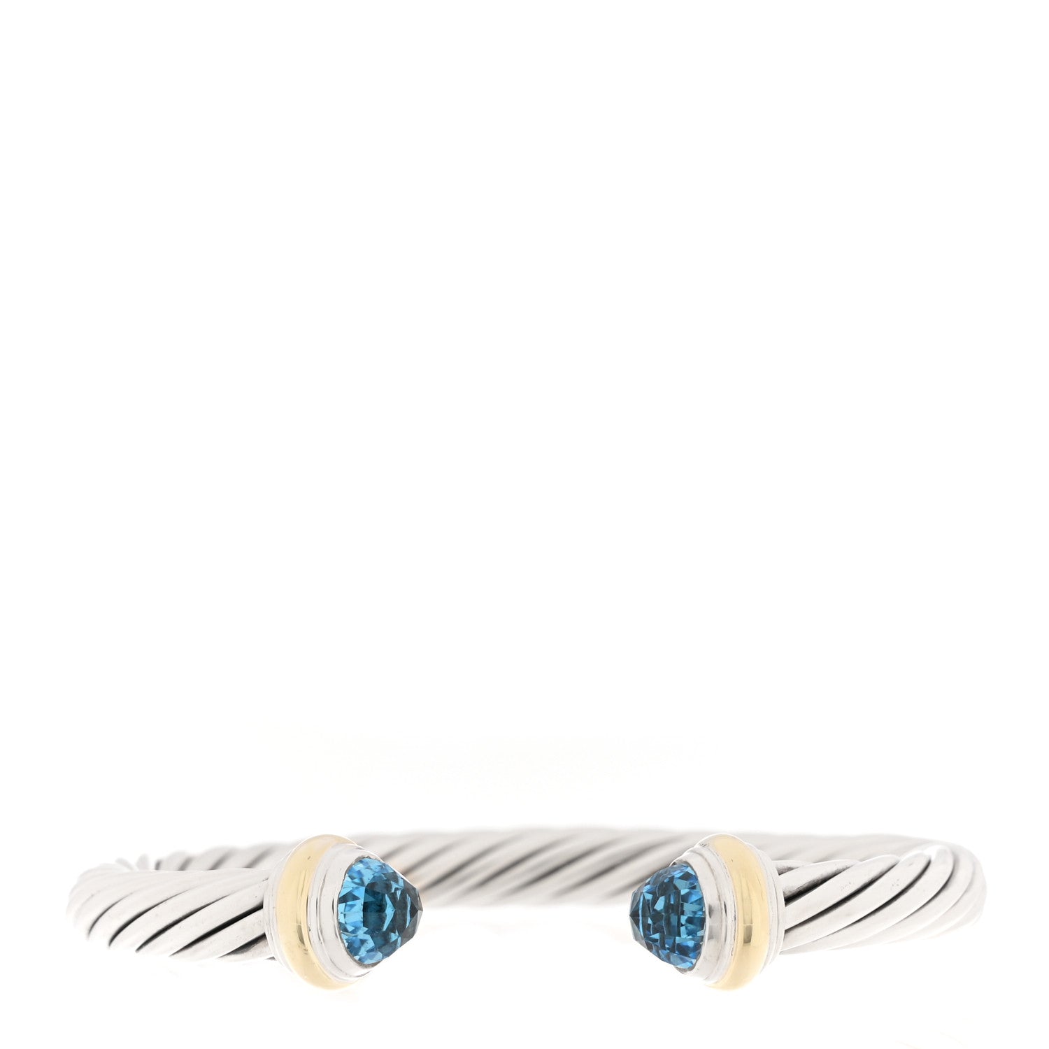 David Yurman Sterling Silver 14K Yellow Gold Blue Topaz 7mm Cable Classics Bracelet 1 of 3