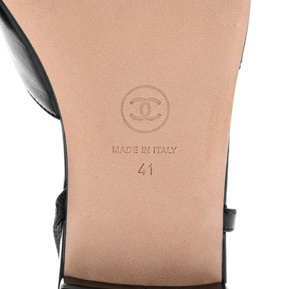Chanel Goatskin Grosgrain Cap Toe CC Slingback Flats 41 Black 7 of 10