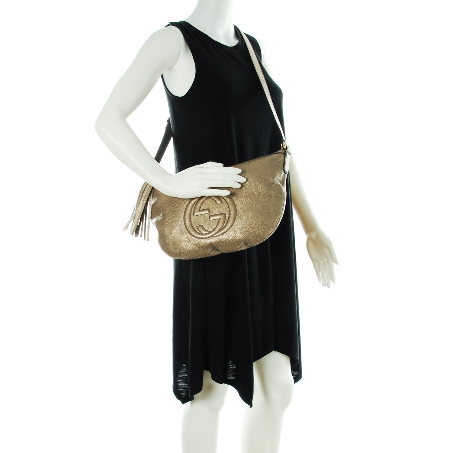 Gucci Metallic Pebbled Calfskin Small Soho Hobo Golden Beige 2 of 7