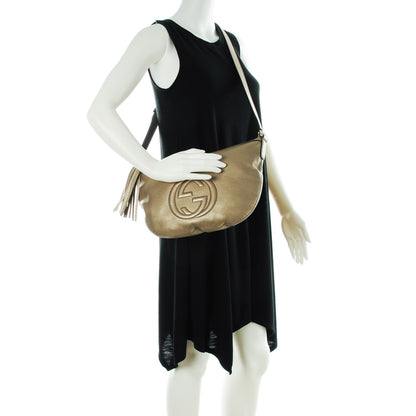 Gucci Metallic Pebbled Calfskin Small Soho Hobo Golden Beige 2 of 7