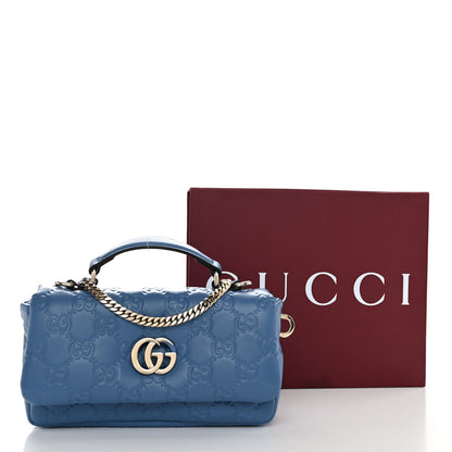 Gucci Lambskin Embossed Mini GG Milano Top Handle Shoulder Bag Blue 11 of 11