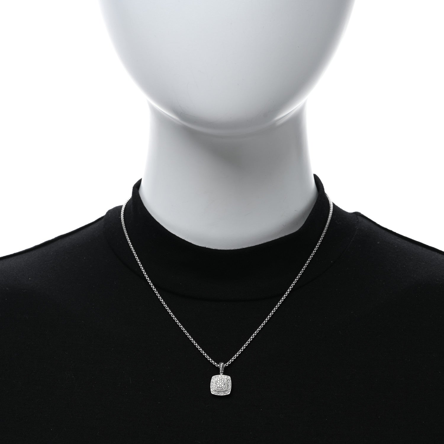David Yurman Sterling Silver Diamond Pave 7mm Petite Albion Pendant Necklace 2 of 5