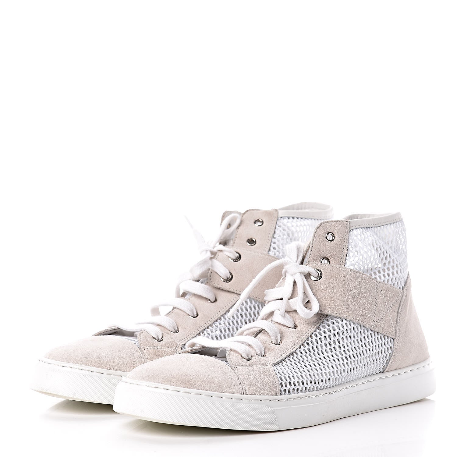 Chanel Fabric Mesh Suede Calfskin High Top Sneakers 41 White 3 of 13