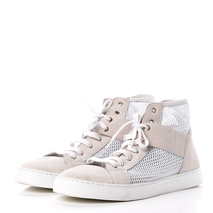 Chanel Fabric Mesh Suede Calfskin High Top Sneakers 41 White 3 of 13