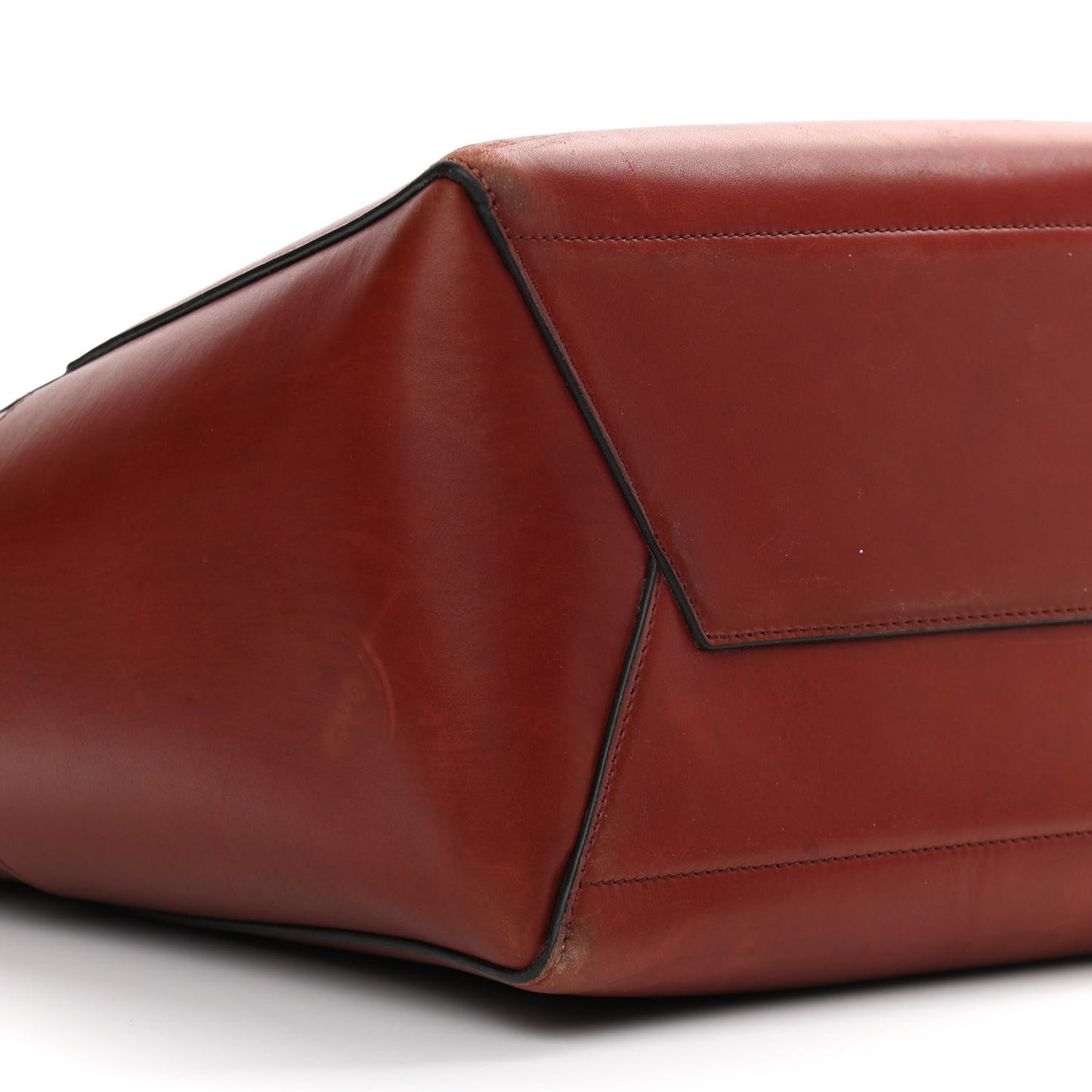 Natural Calfskin Sangle Bucket Bag Red Wood