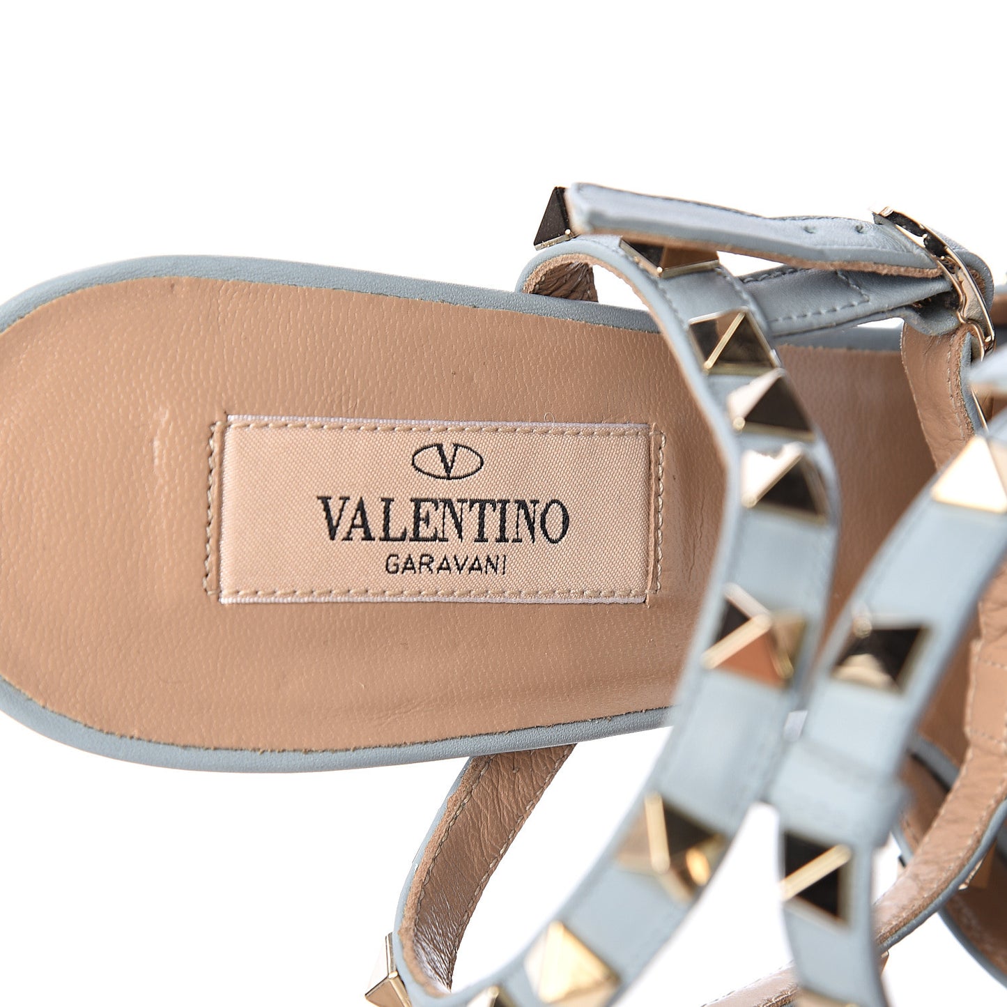 Pebbled Calfskin Rockstud Ankle Strap 65mm Pumps 38 Sky Sorbet