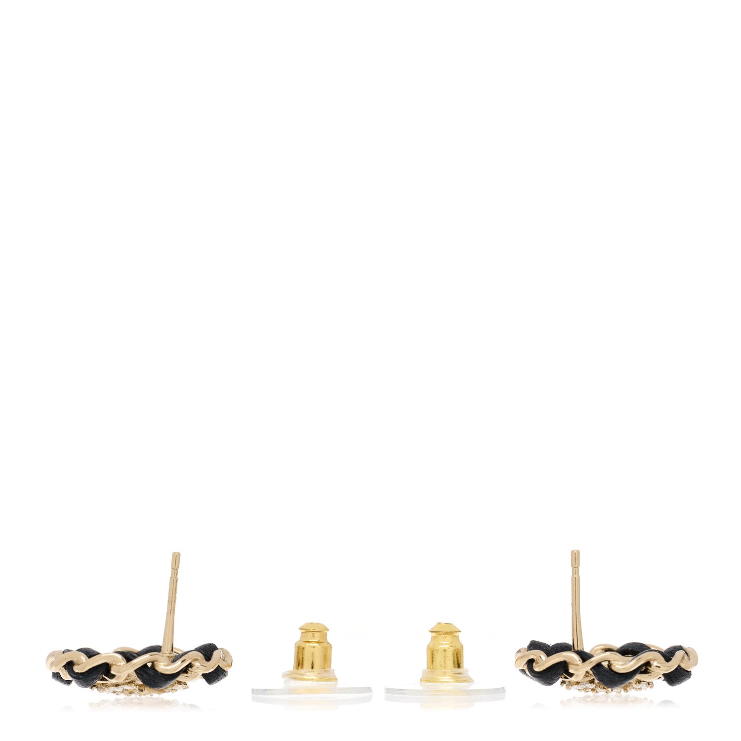 Chanel Crystal Lambskin Chain CC Stud Earrings Black Gold 3 of 5