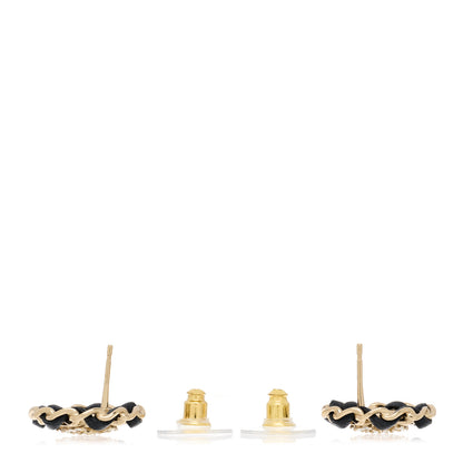 Chanel Crystal Lambskin Chain CC Stud Earrings Black Gold 3 of 5