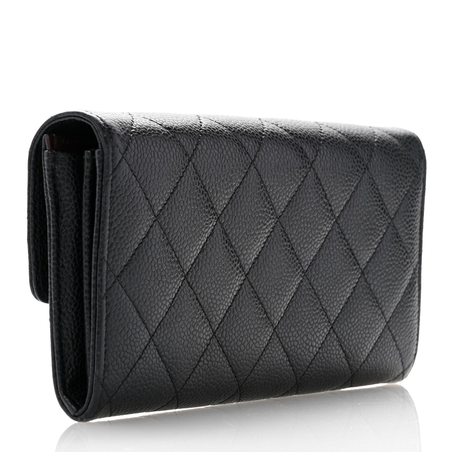 Caviar Quilted Large Gusset Flap Wallet Black