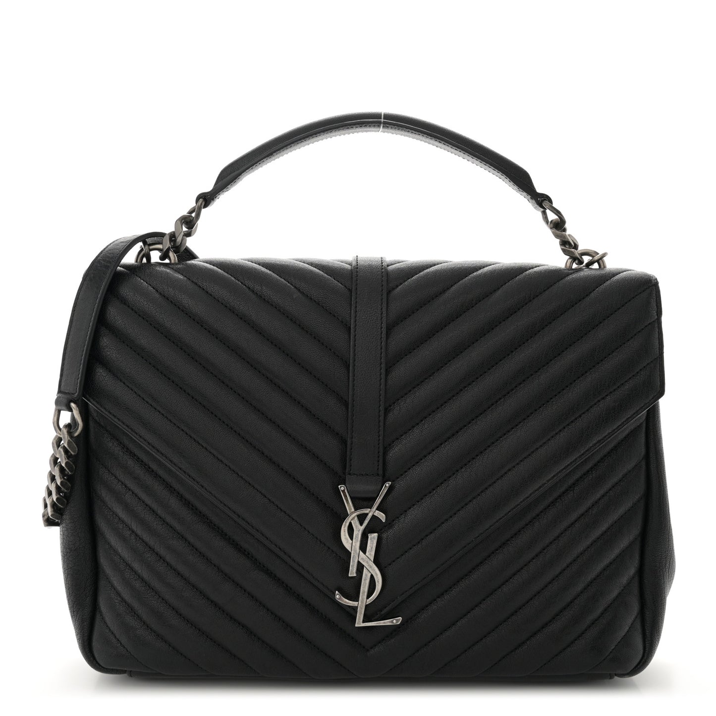 Sheepskin Matelasse Chevron Monogram Large College Satchel Black