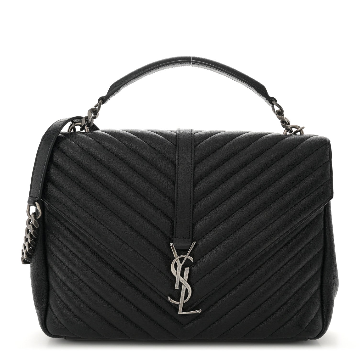 Saint Laurent Sheepskin Matelasse Chevron Monogram Large College Satchel Black 1 of 11