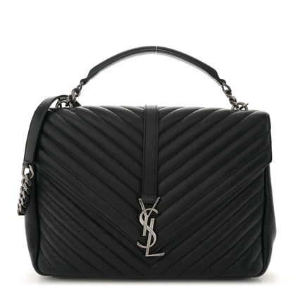 Saint Laurent Sheepskin Matelasse Chevron Monogram Large College Satchel Black 1 of 11